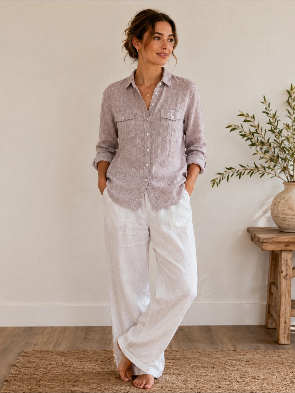 Women’s Relaxed Linen Shirt in Mauve. BB28